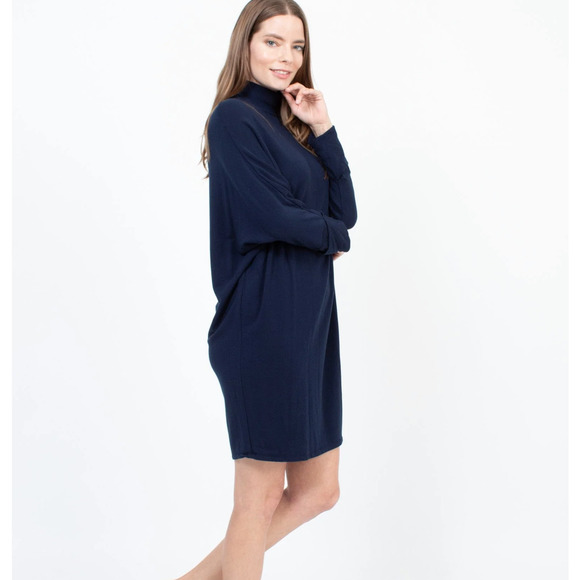 MAJESTIC FILATURES Deluxe Teeshirt French Touch Turtleneck Dress Navy Blue 3T16 - Picture 3 of 6